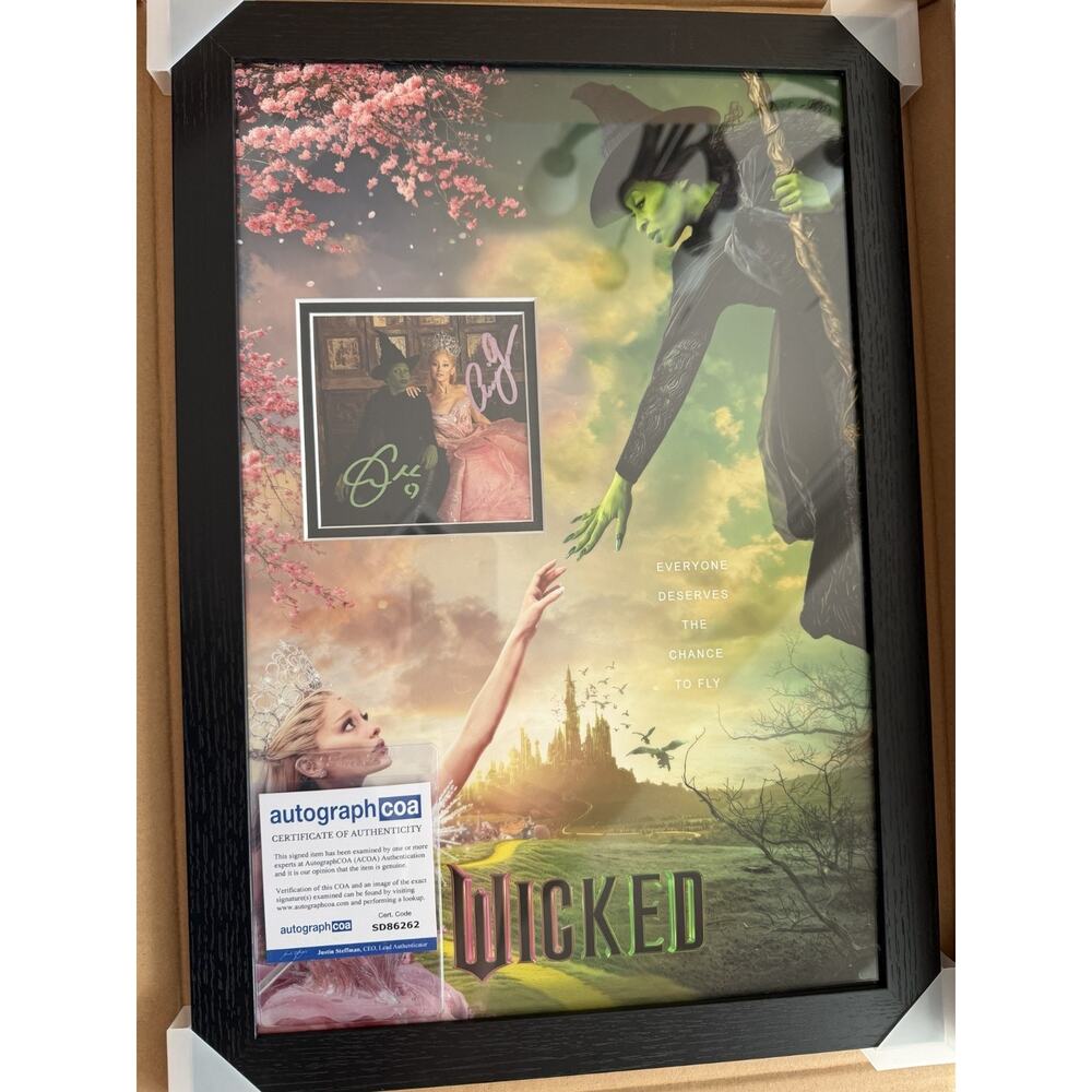 SIGNED Wicked Autographed Ariana Grande Cynthia Erivo 12x18 Custom Frame w/COA 2